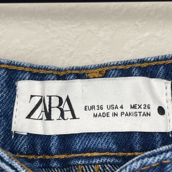 Zara High Waist Culottes Jeans Blue Size 4 Raw Hem Medium Wash Cotton Casual - Picture 6 of 13